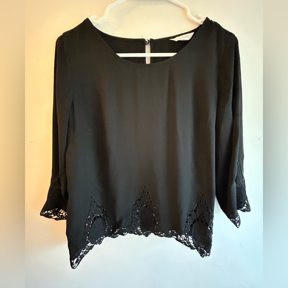 Charming Charlie’s- Black sheer long sleeve with embroidery designs - Picture 2 of 2